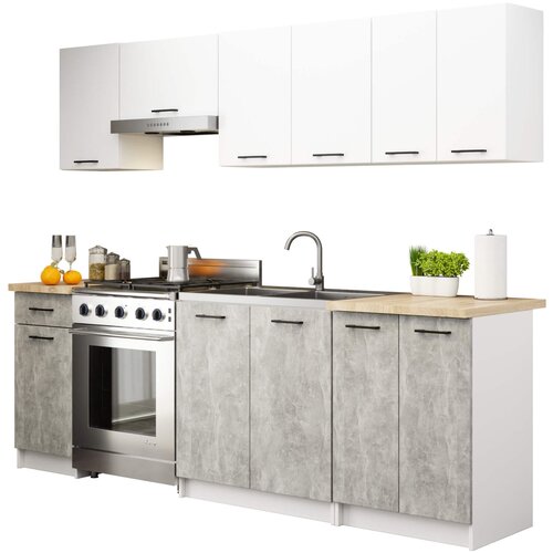 AKORD KITCHEN FURNITURE SET OLIWIA 2.4M WHITE-BETON, (21702854) Slike