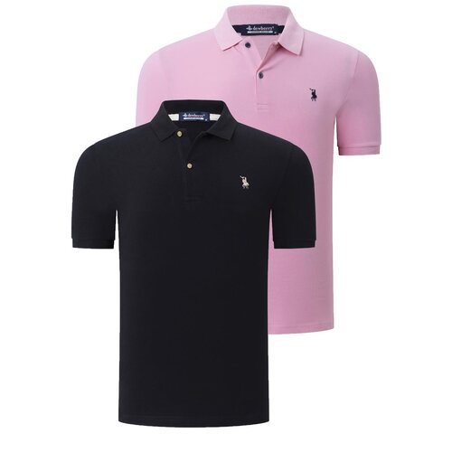 Dewberry DUO SET T8561 MENS TSHIRT-BLACK-PINK Cene