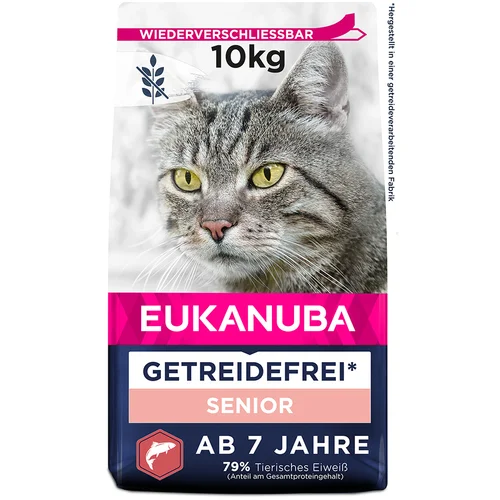  2 kg gratis! 10 kg Eukanuba Grain Free bogata lososom - Senior Grain Free bogata lososom