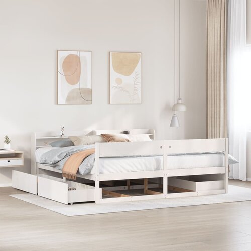 vidaXL Posteljni okvir brez vzmetnice bel 200x200 cm trdna borovina Cene