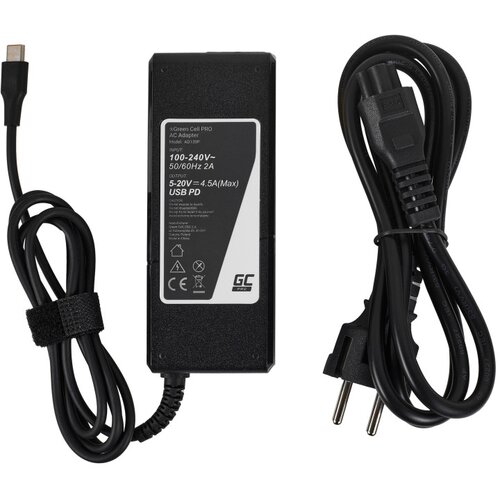 Green cell Polnilec za prenosnike HP / Toshiba / Acer / Asus / Lenovo / Dell, 90W / 20V / 4,5A / priključek USB-C Slike