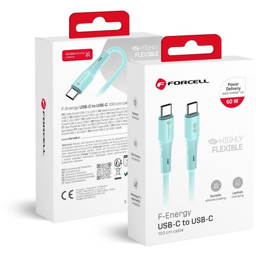 forcell F-ENERGY C344 kabl Type C na Type C QC4. 0 PD 3A 60W silikon 1 m plavi Cene