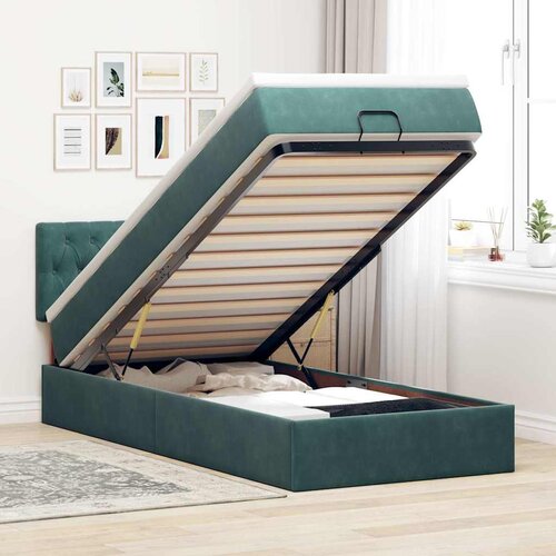 VidaXL Otomanski posteljni okvir z vzmetnico zelen 90x190 cm žamet Slike