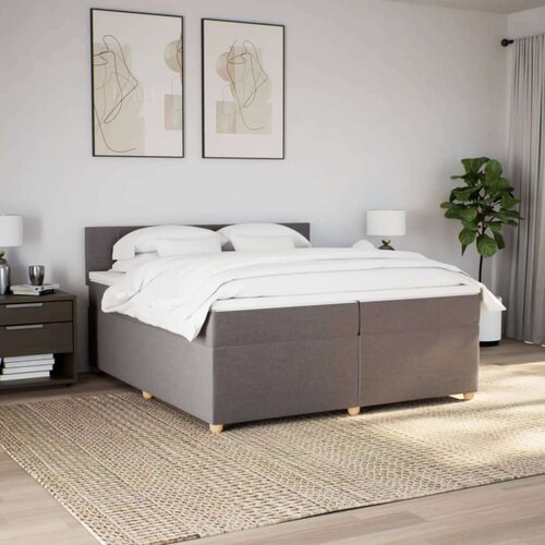 VidaXL Krevet s oprugama i madracem smeđesivi 200x200 cm od tkanine Slike