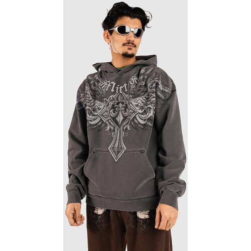 Affliction Ayala Pulover s kapuco vtg.black pigment dye Slike