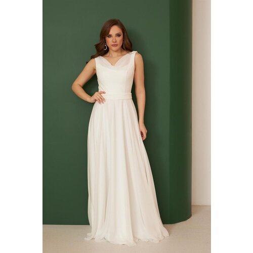Carmen Ecru Chiffon Plunging Neck Long Wedding Dress Cijene