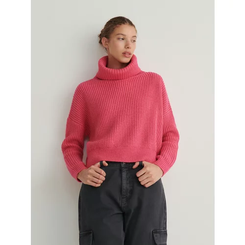 Reserved pulover s puli ovratnikom - roza