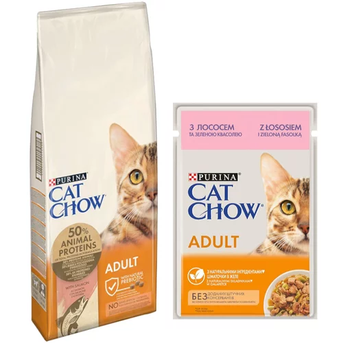 Cat Chow 10kg /15kg PURINA + 26x 85g mokre hrane gratis! - 15 kg Adult los + Losos
