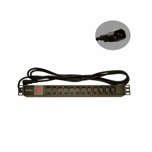  230V razvodni PDU panel 19"/1U sa 12 x C13 utičnih mesta, prekidačem, metalnim kućištem i kablom 1.8m sa C14 utikačem (PDU-12C13-1U-C14) Cene