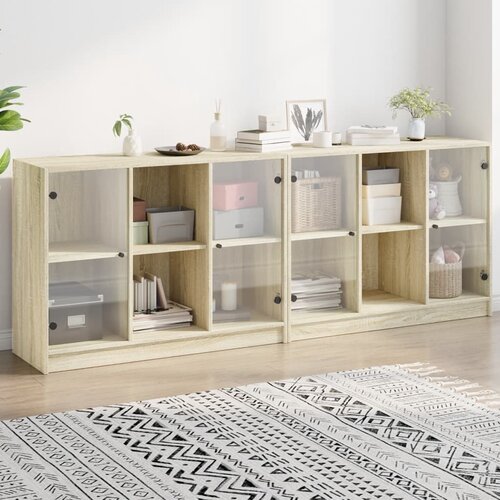  Regal za knjige s vratima boja hrasta 204 x 37 x 75 cm drveni Smeđa Cijene