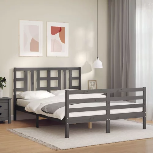  kreveta s uzglavljem sivi 140 x 190 cm od masivnog drva