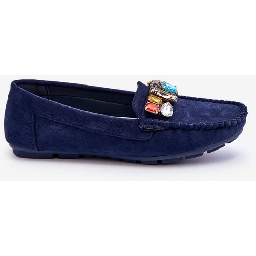 Kesi Women's suede loafers with crystals navy blue Lucille