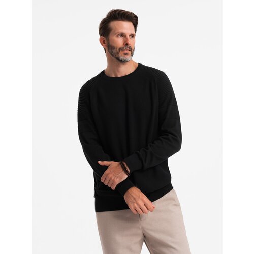 Ombre Men&amp;#039;s raglan sweater with ribbed sleeves - black Slike