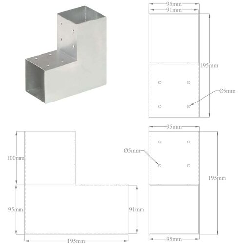 VidaXL spojnici za stupove u l-obliku 4 kom pocinčani metal 91 x 91 mm Slike