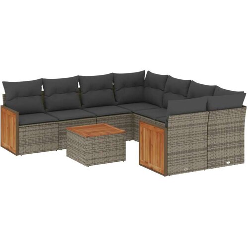 VidaXL 9-dijelni set vrtnih sofa od poliratana s jastucima sivi Slike
