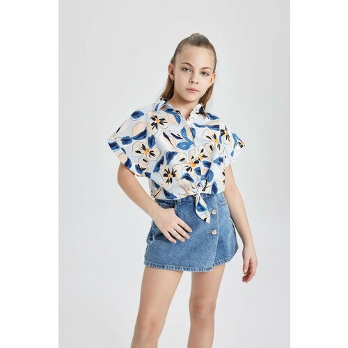 Defacto Girl Patterned Cotton Short Sleeve Crop Shirt Slike