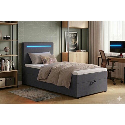 MID.YOU POSTELJA Z VZMETNICO 100 cm x 200 cm , tekstil, leseni material antracit Slike