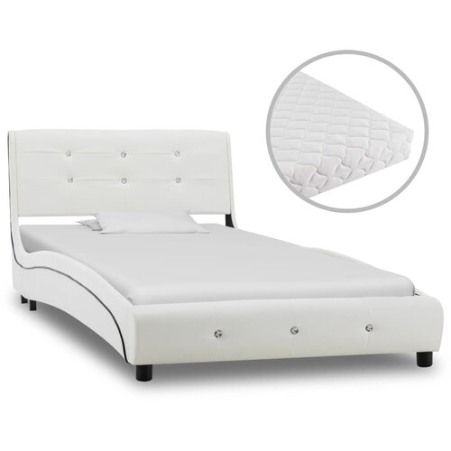 VidaXL Postelja z vzmetnico belo umetno usnje 90x200 cm Slike