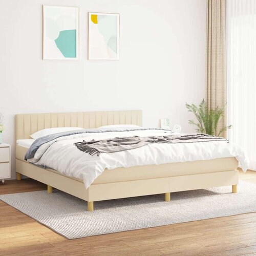  Krevet s oprugama i madracem krem 160x200 cm od tkanine Slike