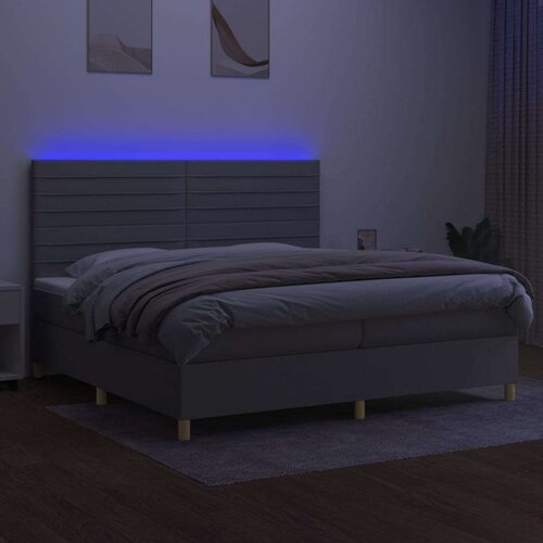  Krevet box spring s madracem LED svjetlosivi 200x200 cm tkanina Slike