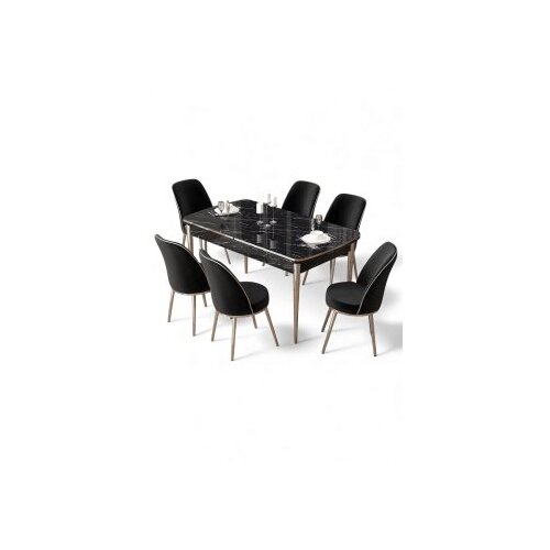 Hanah home Rasklopivi trpezarijski sto i stolice (7 delova) Nira Black Marble Chrome Black Cene