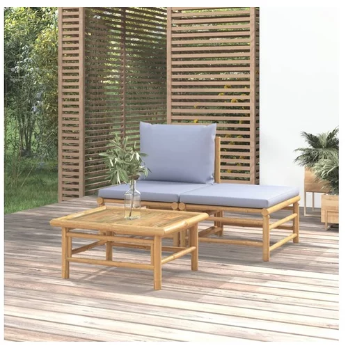  Vrtna sedežna garnitura 3-delna svetlo sive blazine bambus