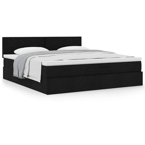 VidaXL Otomanski krevet s madracem crni 180x200cm od tkanine Slike