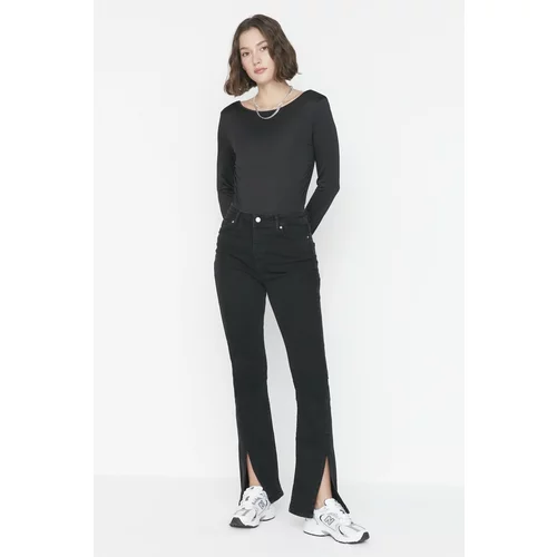 Trendyol Black Stitch Detailed Slit High Waist Slim Flare Jeans