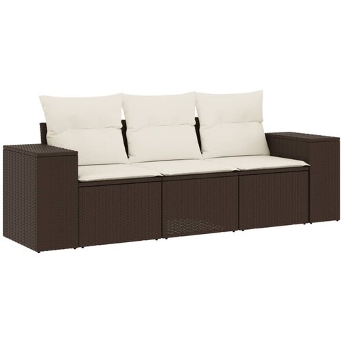  3-dijelni set vrtnih sofa s jastucima smeđi od poliratana Slike