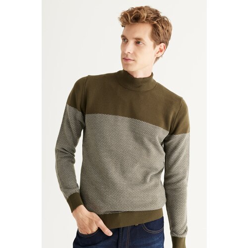 ALTINYILDIZ CLASSICS Men's Khaki-Grey Standard Fit Normal Cut, Half Turtleneck Patterned Knitwear Sweater. Slike