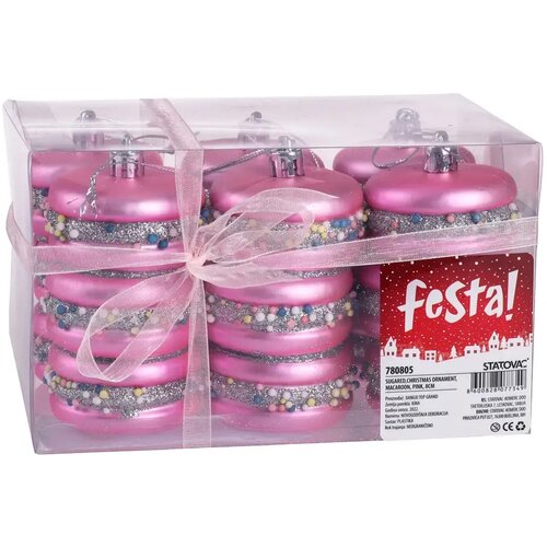 Festa Novogodišnji ukrasi za jelku Macaroon Sugared, 8cm, 6 Komada, Roze Cene