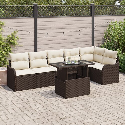 vidaXL 7-delni vrtna sofa set z blazinami rjava poli ratan Cene