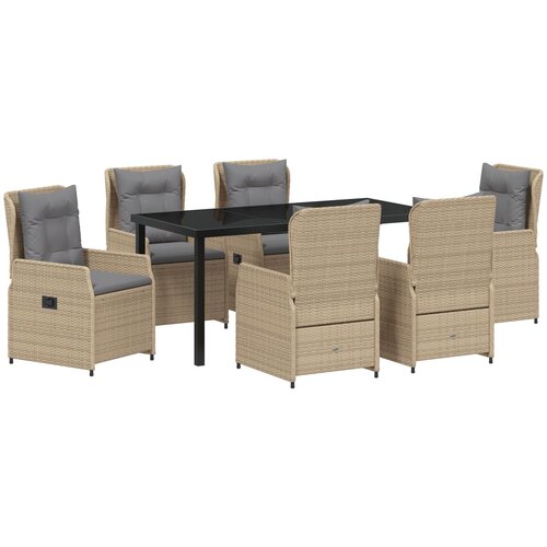 vidaXL 7-dijelni set za objedovanje u vrtu bež poliratan, vrtni stol crni 160x80x73 cm kaljeno staklo Cijene