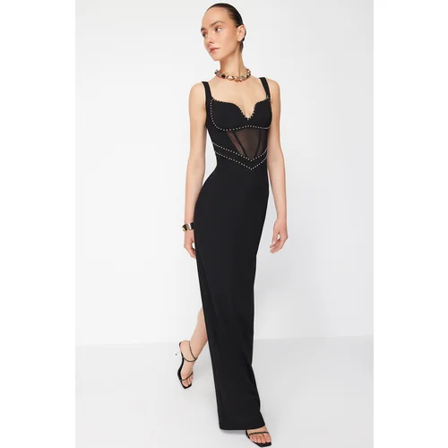 Trendyol X Zeynep Tosun Black Knitting Accessories Detailed Night Long Evening Dress & Graduation Dress