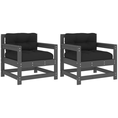 Maison Chic Vrtni stoli - Stol za vrt z blazino 2 kosa siva trdna borovina JS2549, (21876578) Slike