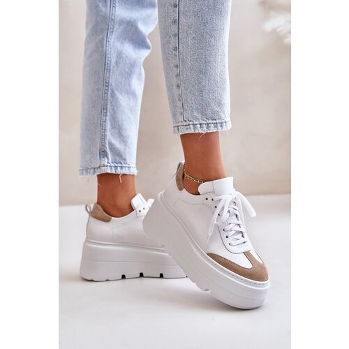 Zazoo Leather Sneakers On Chunky Platform White-Beige Lewski Cene