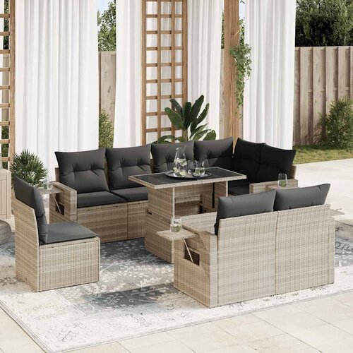 vidaXL 9-dijelni set vrtnih sofa od poliratana s jastucima svjetlosivi Cijene