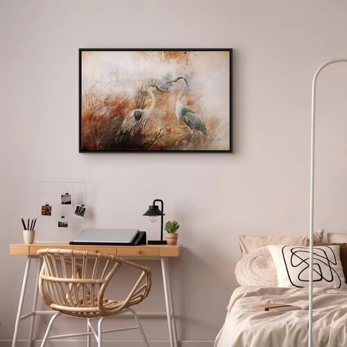  Slika - Herons on the Hunt (1 Part) Wide 90x60 U crnom drvenom okviru Slike