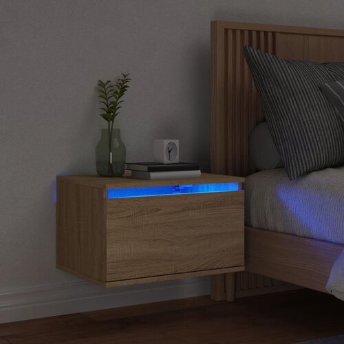  The Living Store Stenska nočna omarica z LED lučkami sonoma hrast - Stenska Nočna Omarica, (21448614) Cene