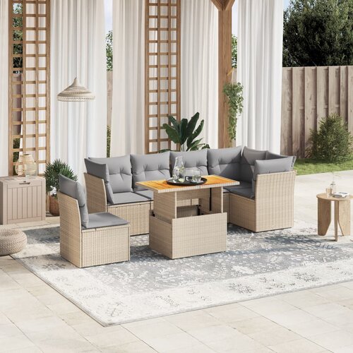 vidaXL 7-dijelni set vrtnih sofa od poliratana s jastucima bež Cijene