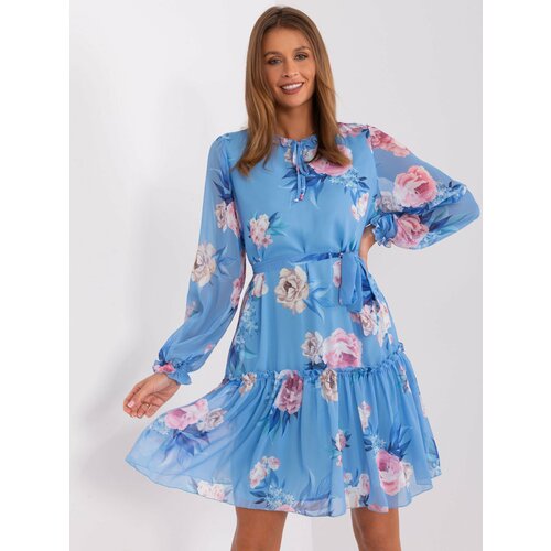 Fashion Hunters Blue floral dress with ruffles Slike