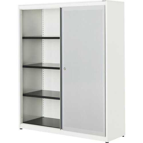 mauser Omara z drsnimi vrati, akustični učinek, jeklena plošča, VxŠxG 1516 x 1200 x 432 mm, 3 police, čista bela / aluminijasto siva / čista bela Cene