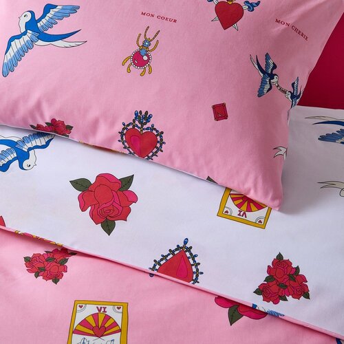 Their Nibs Bijela/ružičasta pamučna posteljina za bračni krevet 200x200 cm Mon Coeur &amp;ndash; Slike