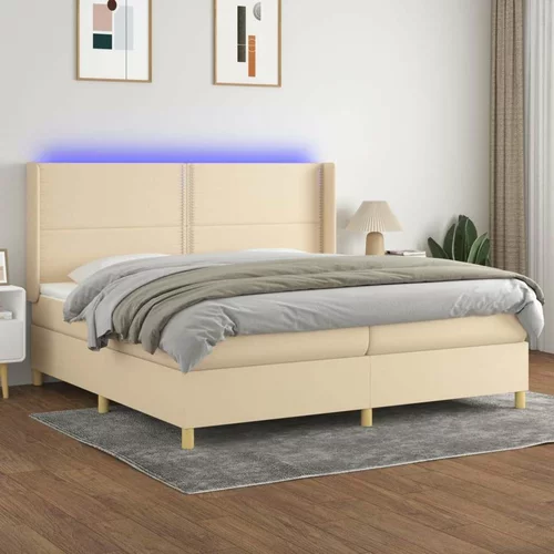  Box spring postelja z vzmetnico LED krem 200x200 cm blago, (20999317)