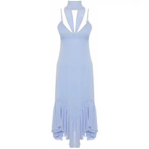 Trendyol Light Blue Waist Opening/Skater Frilly Dress