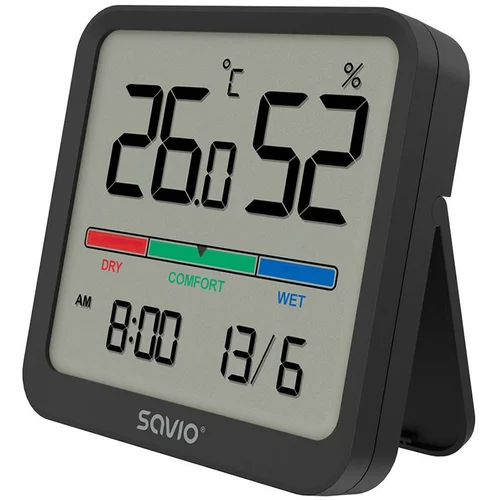 Savio Digitalni merilnik temperature in vlage z LCD zaslonom in magnetnim nosilcem črn