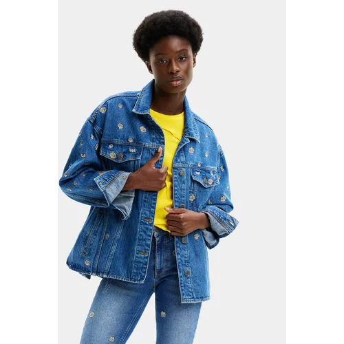 Desigual Jeans jakna Flowers 24SWED21 Modra Regular Fit
