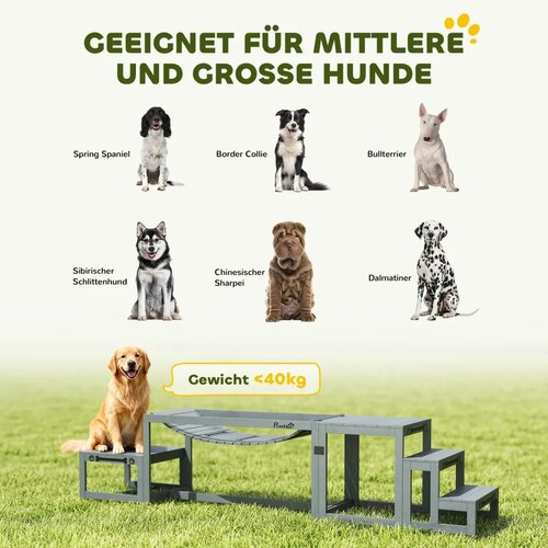  Set za agility za pse 3-dijelni set opreme za agility s mostom stepenicama platformom jelovim drvom 117 x 50 x 56 cm siva Slike