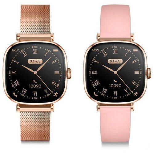 Ksix smartwatch Iria, 1,7&amp;quot; AMOLED, 4 dana aut., met. i silikon. narukvica, rozi Slike