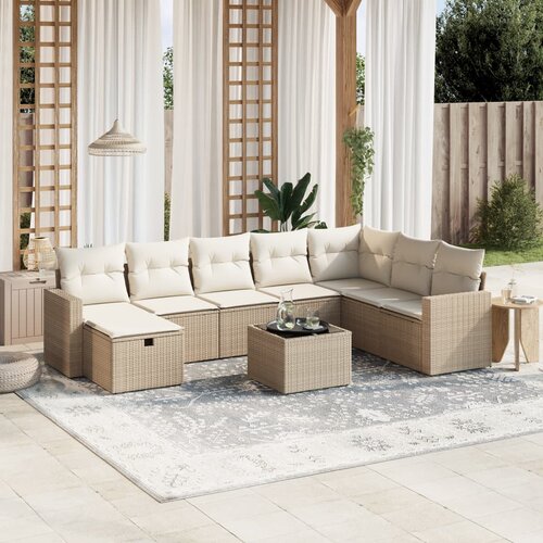  9-dijelni set vrtnih sofa s jastucima bež od poliratana 65.5 x 62 x 69 cm Slike